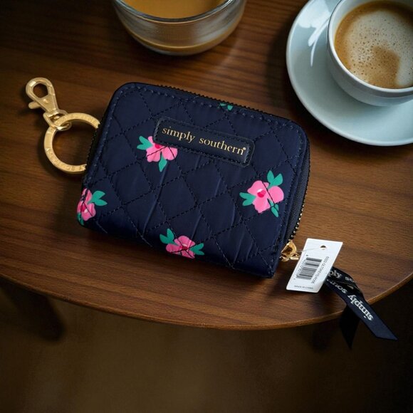 SIMPLY SOUTHERN Navy Pink Floral Zip Wallet NEW NWT - Picture 1 of 5